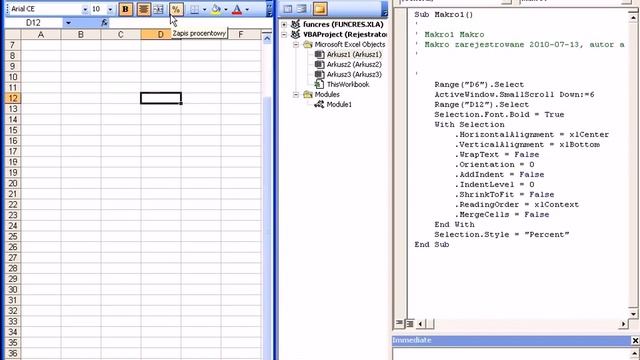 Rejestrator Makr, Excel 2003 PL Trik