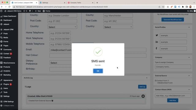 Send SMS messages with Jetpack CRM