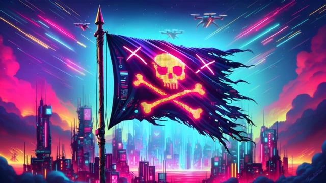 Cyberpunk pirate drapeau - animated fond d ecran