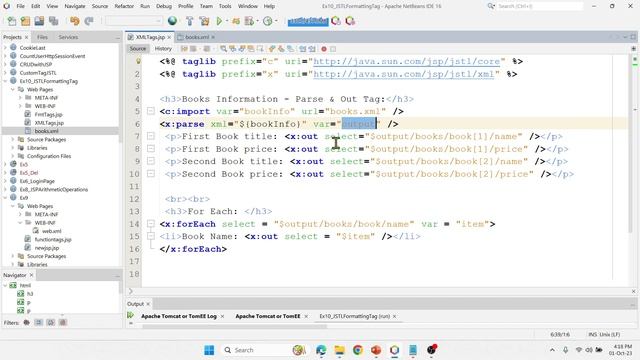 #10 (Practical) JSTL Formatting Tags and XML Tags | fmt:formatDate, x:forEach, x:parse, x:out tags