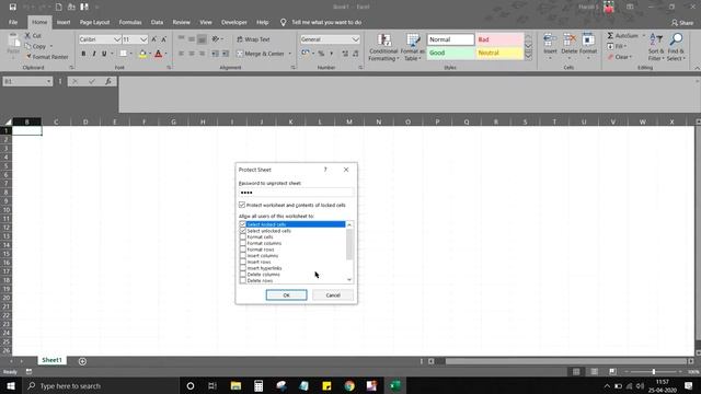 Protect sheet - Excel