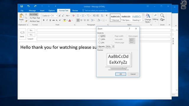 How to zoom in and out Outlook