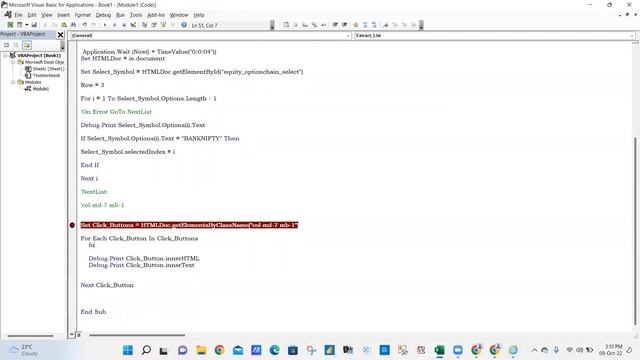 Click on Refresh or Submit button Option Chain #Helloanalys #excel #vba #webscraping