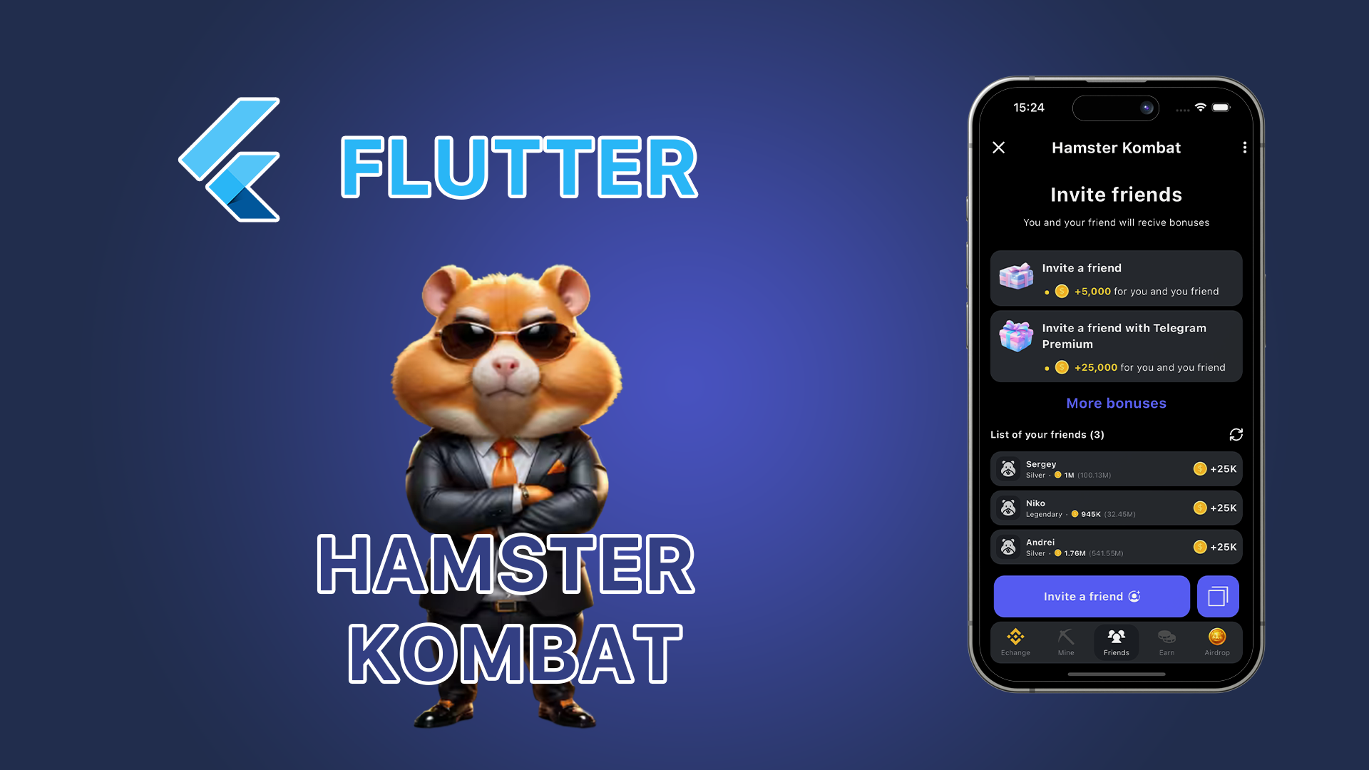 Hamster Kombat. Friends Screen. Flutter Application