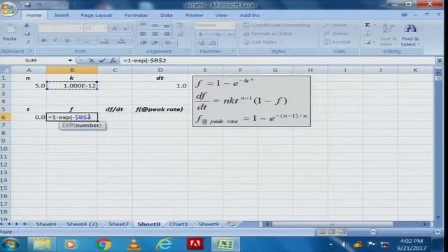 Implication of Avrami’s equation with example on excel spreadsheet