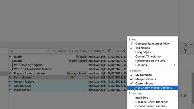Cherry pick a commit to a different branch in any JetBrains IDE
