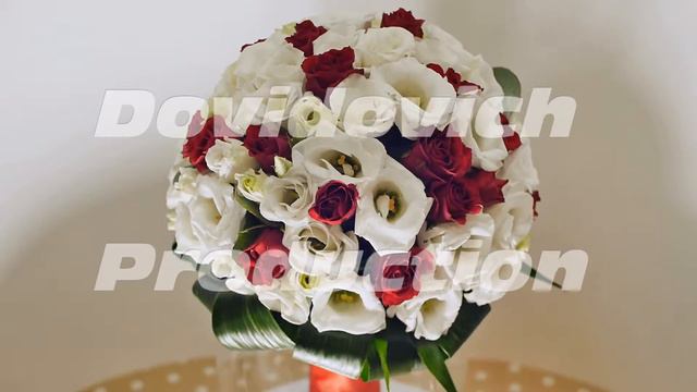 Wedding bouquet of rose bush, eustoma and greens. Bouquet in rotation