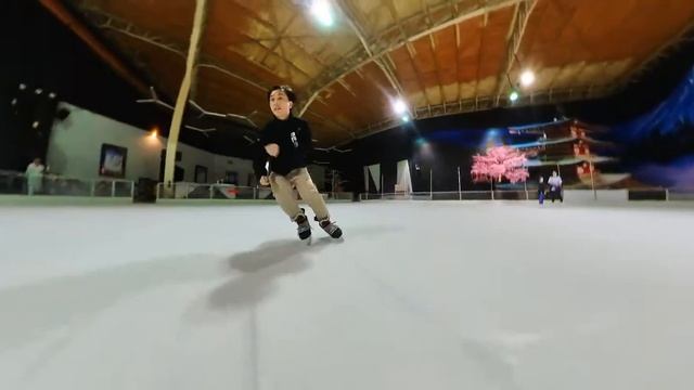 Insta 360 One X2 action camera on ice skating with invisible stick