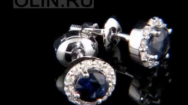 Золотые серьги-пусеты с сапфирами