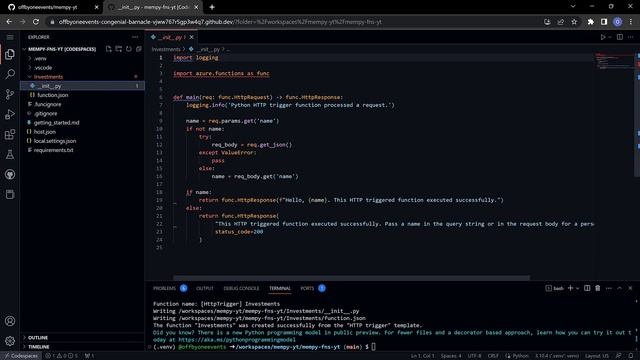 01 - Developing Azure Functions in Github Codespaces