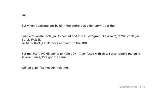 Android : ant build : unable to locate tools.jar. Expected find it in C:\Program Files\Java\jre7\li