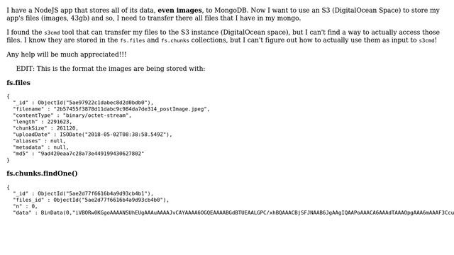 Databases: Transfer image files from MongoDB to S3