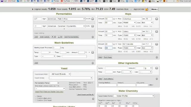 Brewer's Friend Software making a  recipe.