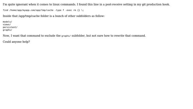 Telling rm command to exclude a subfolder named 'graphs'