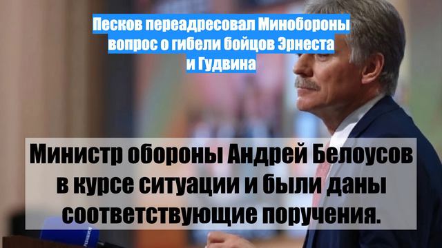 Песков переадресовал Минобороны вопрос о гибели бойцов Эрнеста и Гудвина