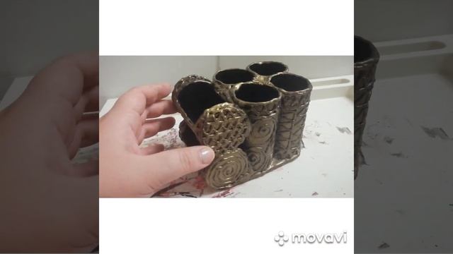 Подставка для канцелярии из втулок.