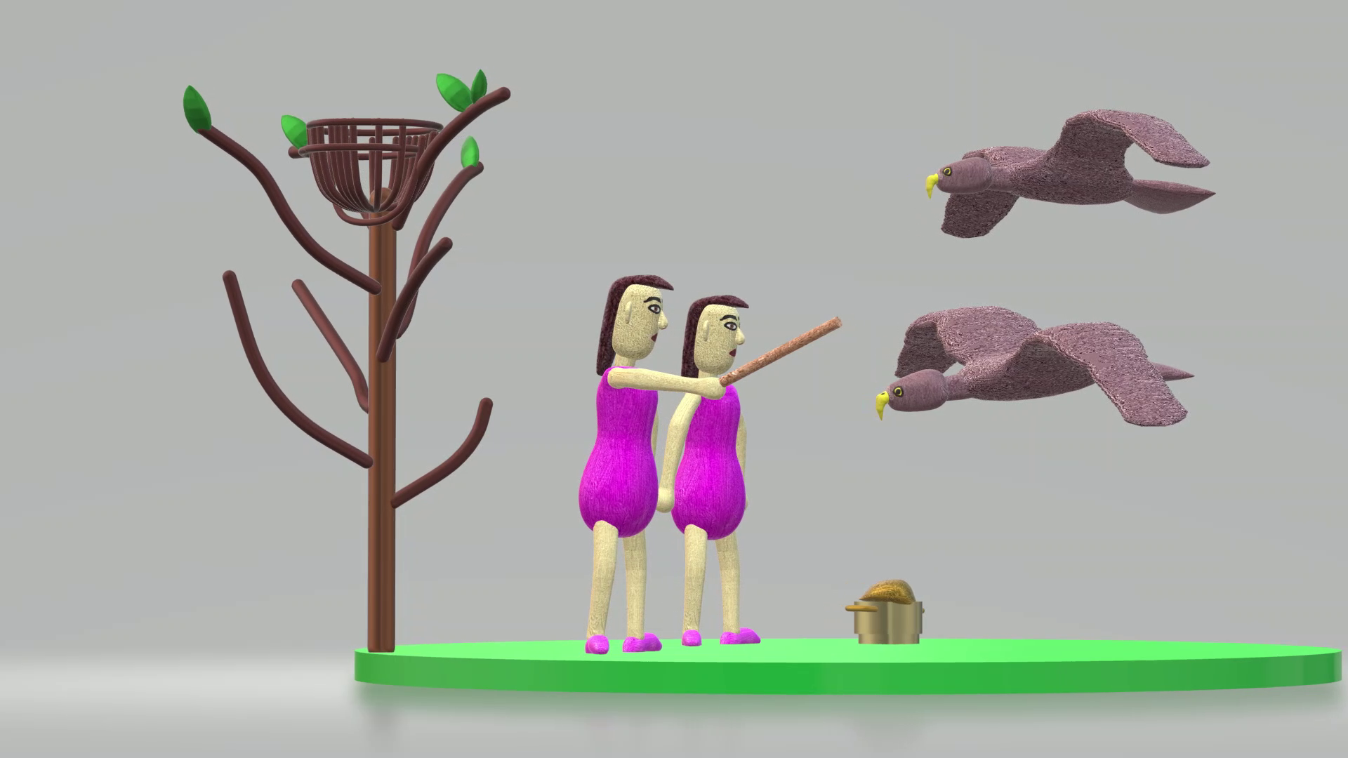 Рисунок 3D - Человечки и две птицы