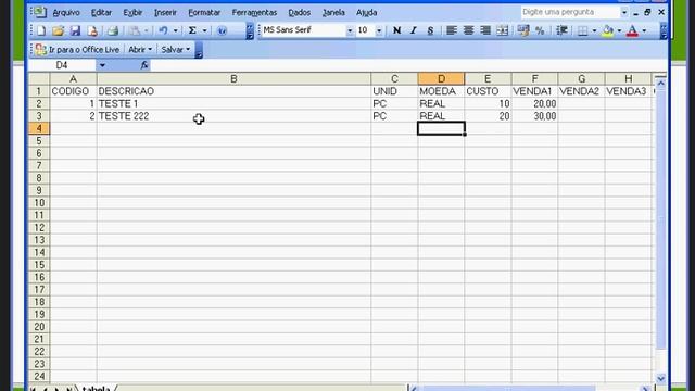 Importando produtos do excel (xls).