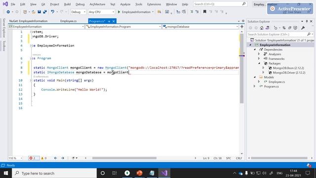 Configure mongoClient from C# || mongoDB and C# CRUD operations