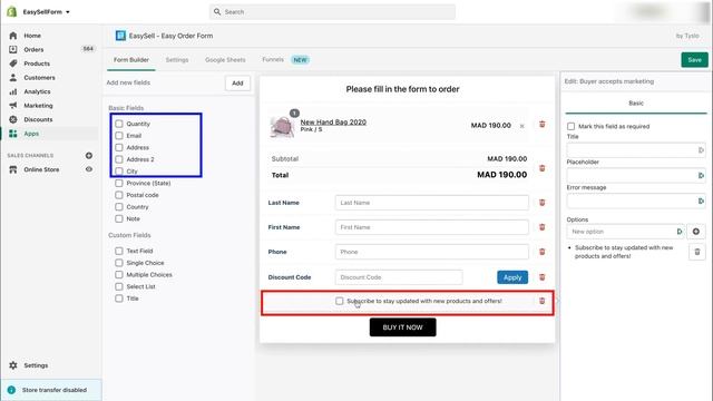 2- Form builder - Basic fields - EASYSELL