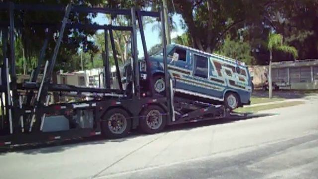 PaulExports Old School Chevy Shag Van 1979 Being Loaded On 18 Wheeler