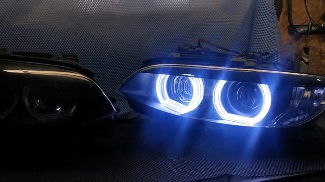 BMW3 E92 e90 e93 regeneracja xenon + montaż mocnych ringow LED e-mail motolampy@gmail.com