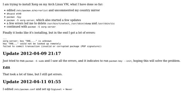 Install xorg in Arch Linux