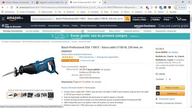 ? ¡Oferta Amazon! Sierra de sable Bosch GSA 1100 E barato 95€ ¡51% DTO! Opiniones | Descuentos ?