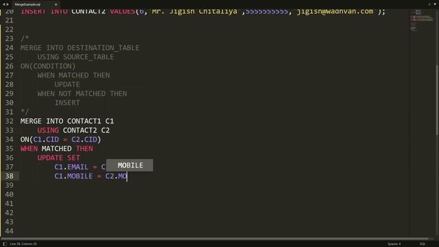 Merge Statement in SQL Oracle - Practical Demo of merging two contact tables