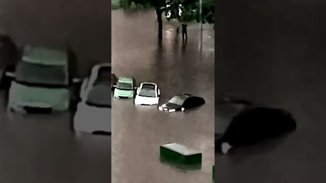 Автомобили плавают в Дмитровском парке Москвы после сильного ливня