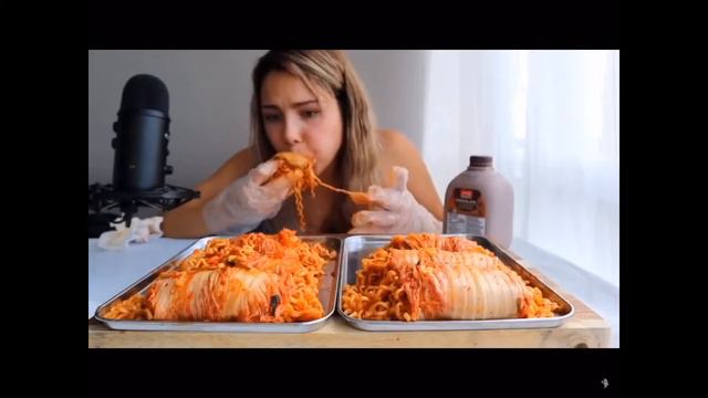 Veronica wang stuffing her face with noodles for 1:47 minutes straight