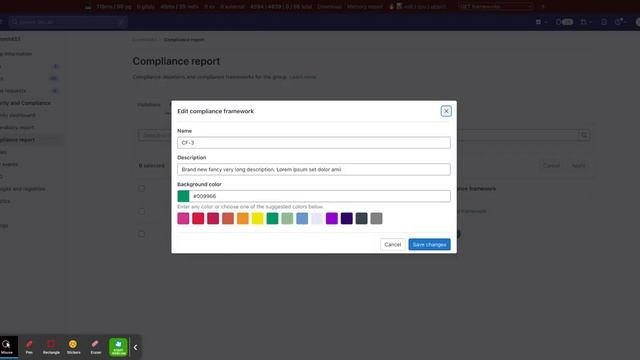 Adding/editing frameworks directly from Compliance report
