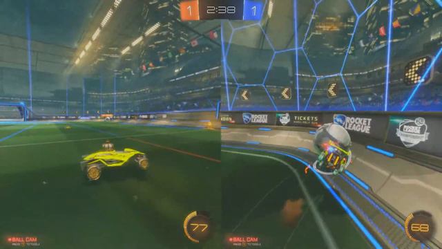 Rocket League online split screen incredible goals 2v2