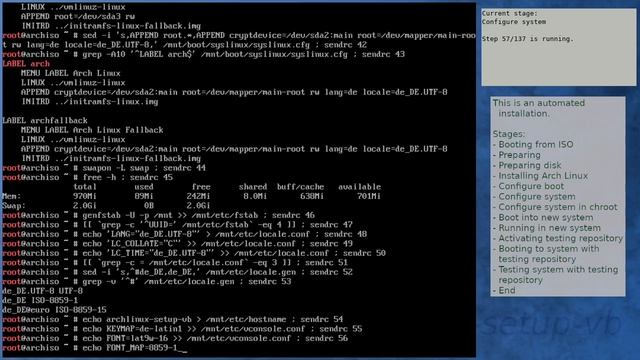 Arch Linux installation recording to kernel 6.0.5-arch1-1 (testing)