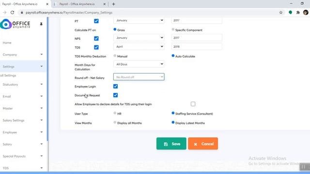 Settings in Excel Payroll Application