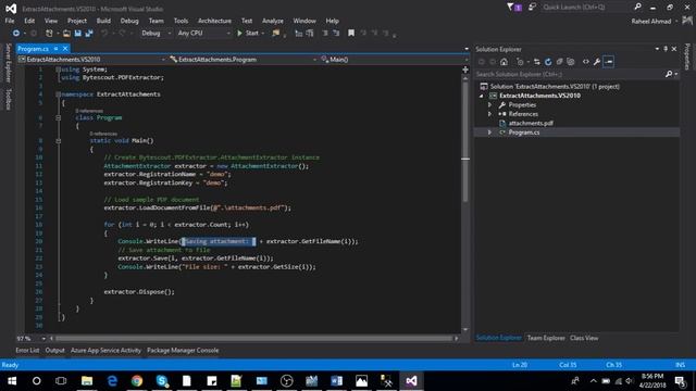 Extract Attachments with ByteScout PDF Extractor SDK – C#