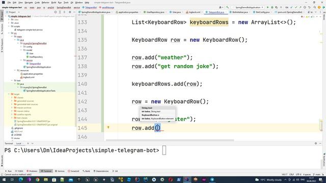 Простой Telegram бот на Java и Spring Boot- Добавляем поддержку экранной клавиатуры ReplyKeyboard
