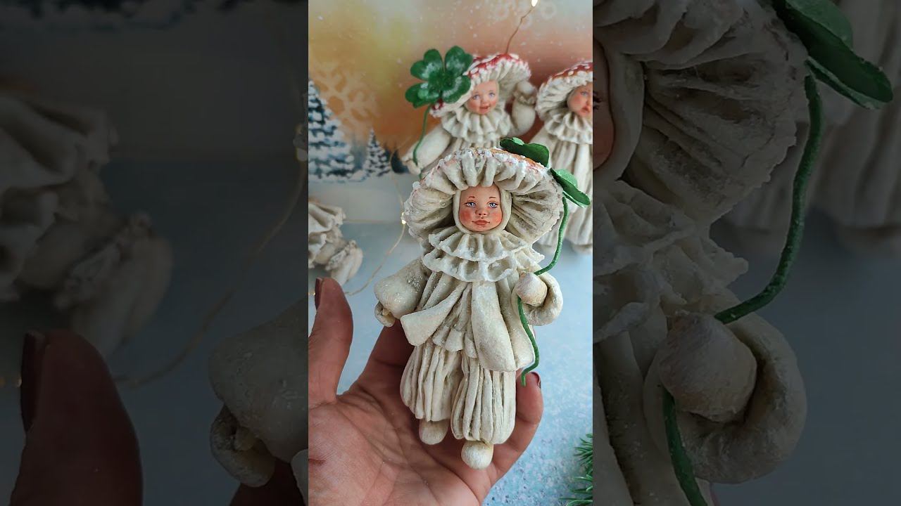 Авторская коллекционная ёлочная игрушка из ваты . Детки Мухоморчики