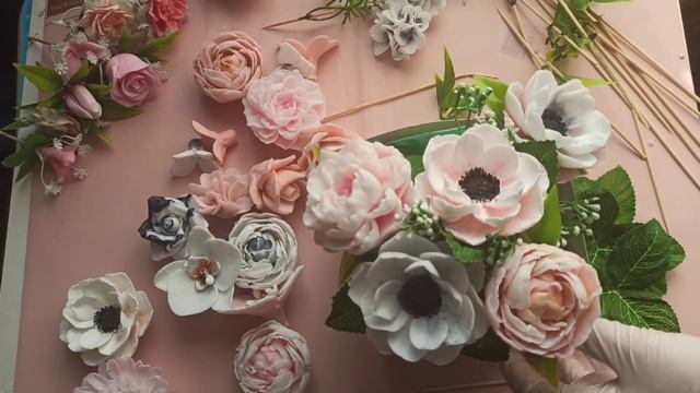 Букет из мыла с анемонами орхидеями и пионами.Цветы из мыла.Живые цветы.Как собрать букет из мыла.