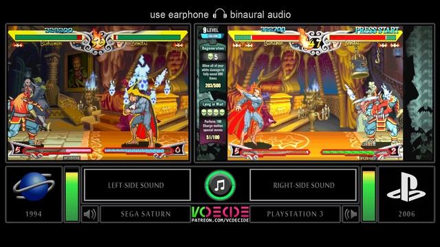 Darkstalkers 3 (Sega Saturn vs PlayStation 3) Side by Side Comparison - Dual Longplay