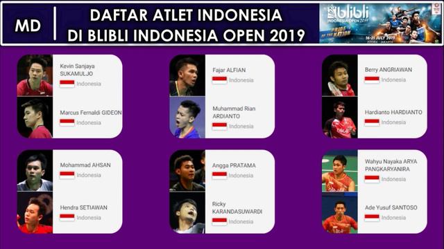 Daftar Atlet Indonesia di Blibli Indonesia Open 2019 (16-21 Juli 2019 Live Istora Senyan Jakarta)