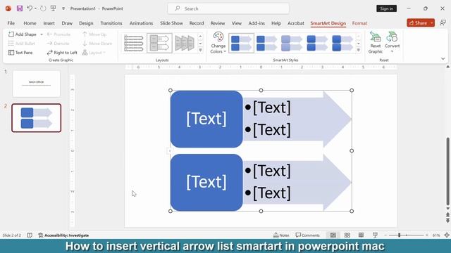 How to insert vertical arrow list SmartArt in PowerPoint mac