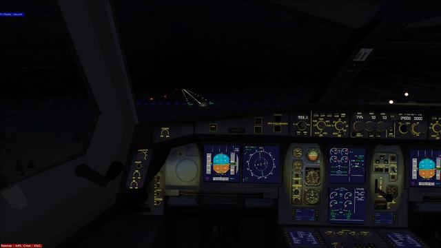 FSX. Посадка ночью в СМУ при сильном боковом.