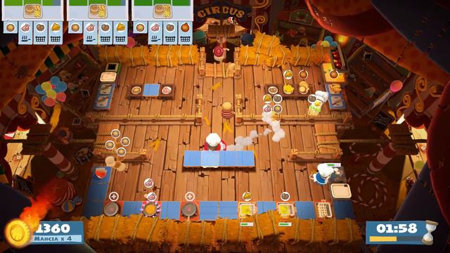 Overcooked 2. Carnival of Chaos 1-3 | 3P online coop 4 stars | Score: 3096