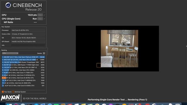 Apple MacBookPro 13 Zoll 2019 {Intel i5-8279U} - Cinebench R20 CPU-Test