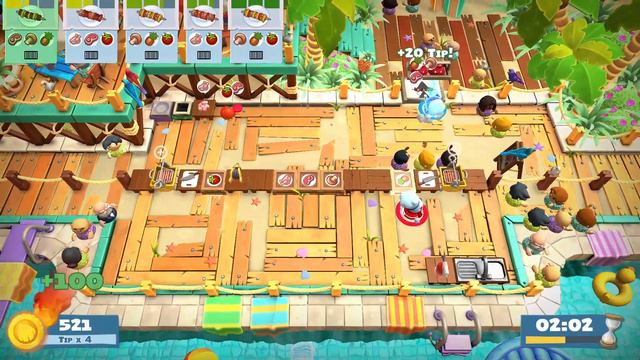 Overcooked! 2: Surf 'n' Turf DLC Level 3-1, 4 Stars, Multiplayer (2 players)
