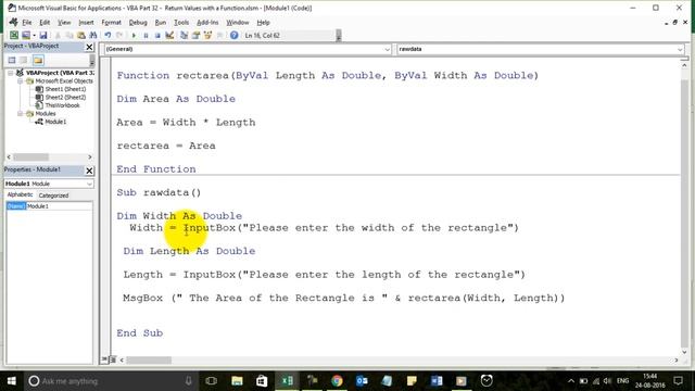 Learn VBA  Part 32 - Return Values with a Function