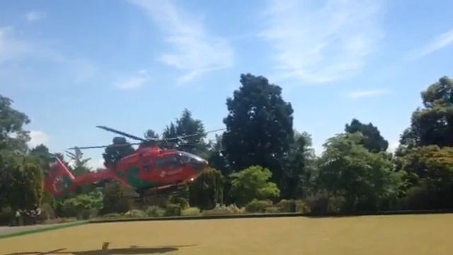 Air ambulance taking off from Belle Vue Park, Newport
