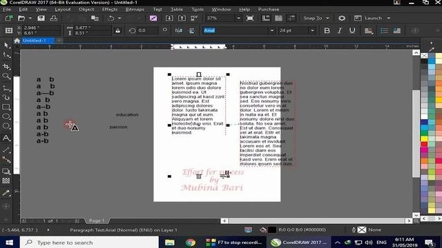 Corel draw 2017 class 37 insert character insert formatting code Urdu/Hindi