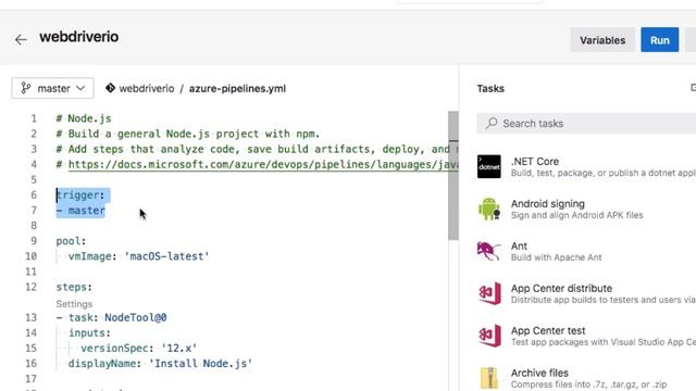 WebdriverIO test execution in Azure cloud